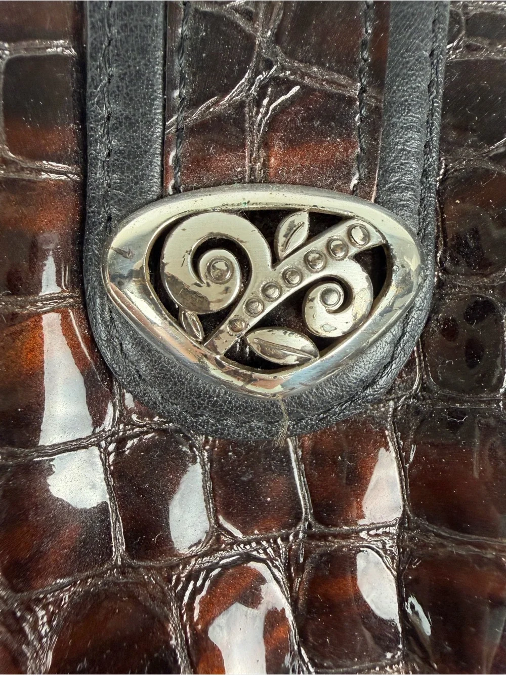 Brighton Eves Delight leather cell phone and card pouch wallet croc embossed